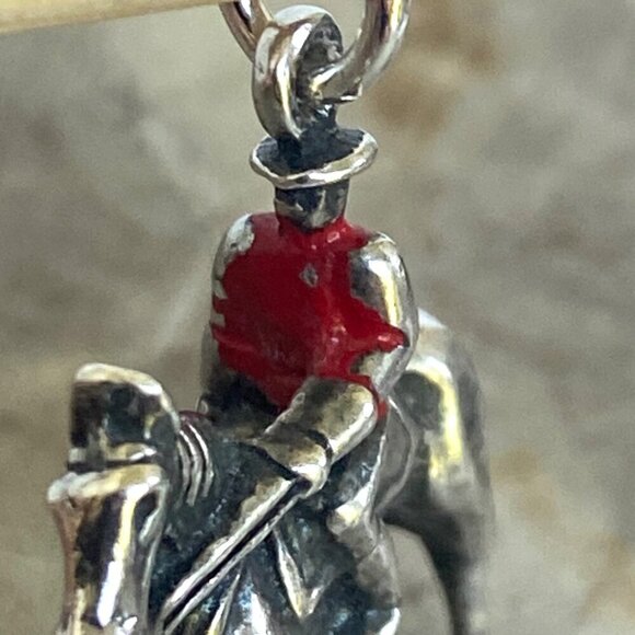 VTG  Sterling Silver 925 3D Red Enamel RCMP Police Riding Horse Charm Pendant - Picture 6 of 16